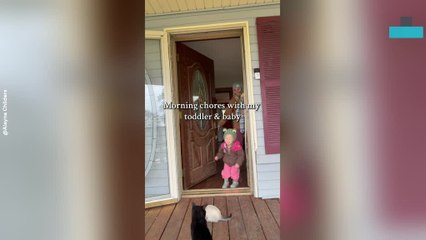 Mom Captures Sweet Morning Chores With Toddler and Baby