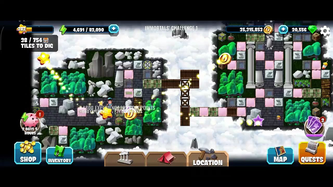 Diggy's Adventure, Immortals Challenge 1, Clash of Immortals, Tasks of the Story only.