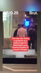 The man who threw a sandwich at a federal agent in Washington was found not guilty of assault charges.