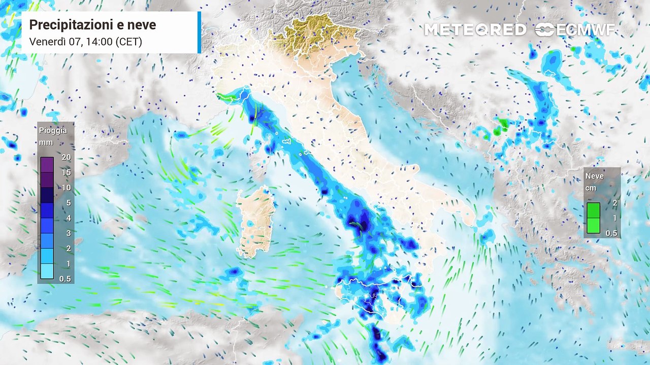 L'azione del vortice ciclonico al sud Italia