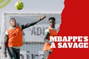 Kylian Mbappe makes a circus shot next to Vinícius Júnior