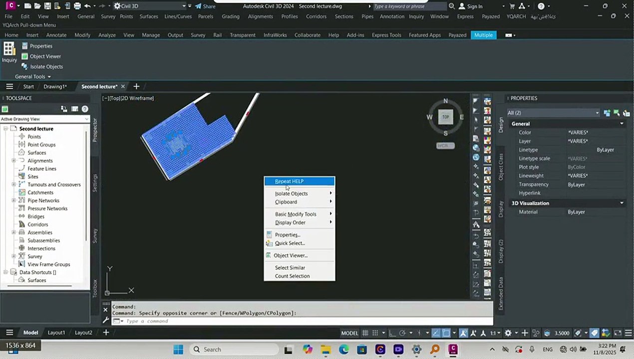 Session no. 2 in CIVIL 3D by ABOUELNIL