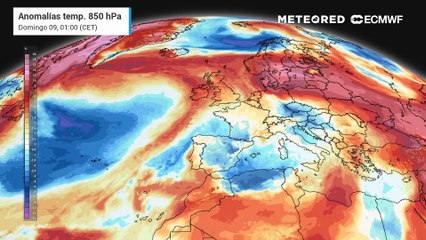 Anomalías de temperaturas para la próxima semana a unos 1.500 m de altura/ 850 hPa