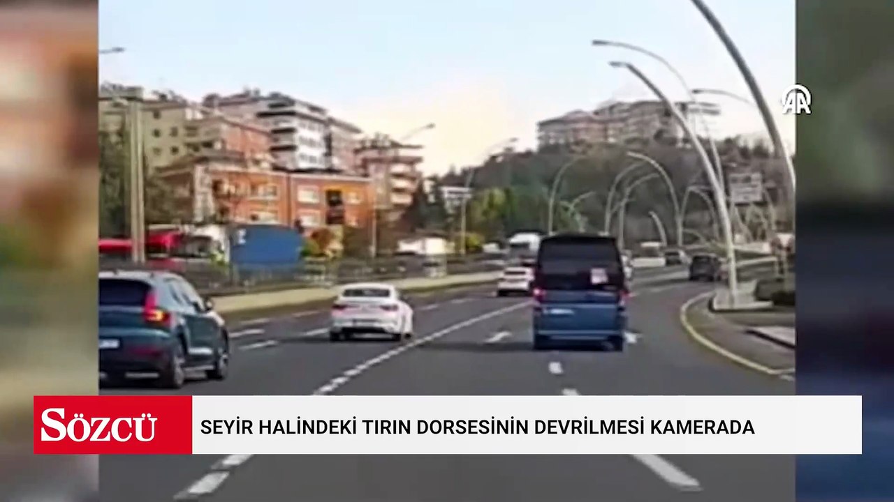 Ankara'da seyir halindeki tırın dorsesinin devrilmesi kamerada