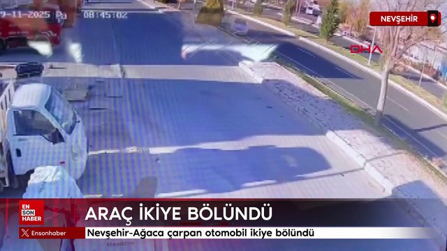 Nevşehir-Ağaca çarpan otomobil ikiye bölündü