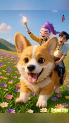 Rumi and Jinu meet a Corgi dog, Kpop Demon Hunters