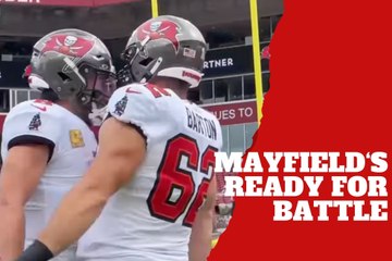 Buccaneers Baker Mayfield bumps helmets with teammates in wild gesture