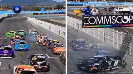 México NASCAR Series: En medio del banderazo de arranque, se registra el primer accidente de las 110 vueltas
