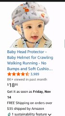 New .Baby Head Protector - Baby Helmet for Crawling Walking Running - No Bumps and Soft Cushion - Adjustable Protective Cap Infant Baby