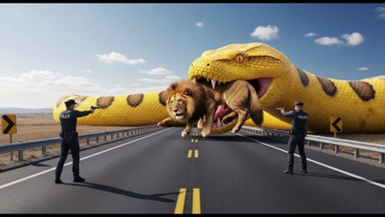 Brave Heroes Save Careless Mother Lion from Giant Python Attack After a Traffic Accident🐍