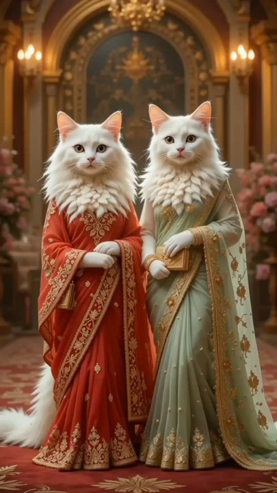 cat in beautiful shefon saree