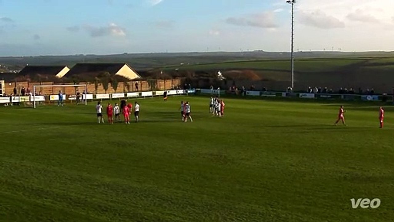Newquay's two-goal hero Jack Bray-Evans slots home an 11th minute penalty past Jack McAndrews. Video courtesy of Newquay AFC
