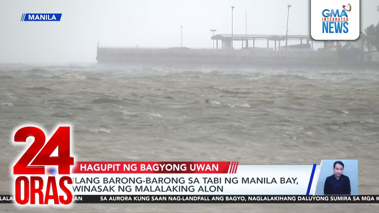 Ilang barong-barong sa tabi ng Manila Bay, winasak ng malalaking alon | 24 Oras
