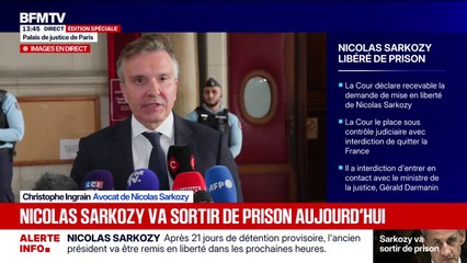Nicolas Sarkozy libéré: "Cette décision est une application normale du droit", affirme Me Christophe Ingrain, l'un de ses avocats