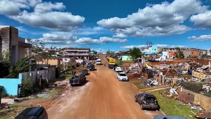Drone mostra Rio Bonito do Iguaçu após passagem de tornado