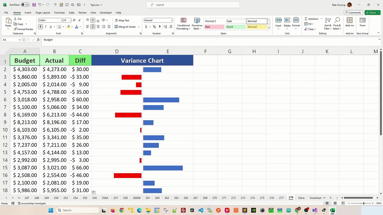 Create Variance Chart in Excel - Excel Tips and Tricks