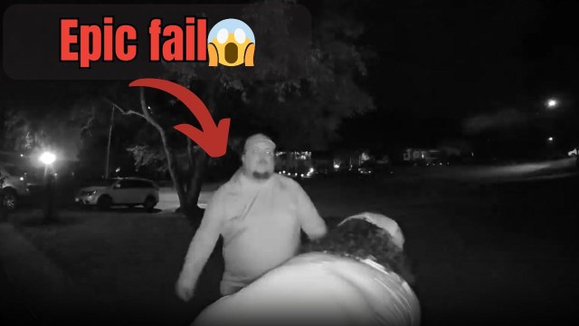 Doorbell camera records man tripping outside front door and taking a rough fall