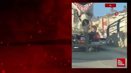 Elazığ'da mikserden taşan beton asfalt yola döküldü