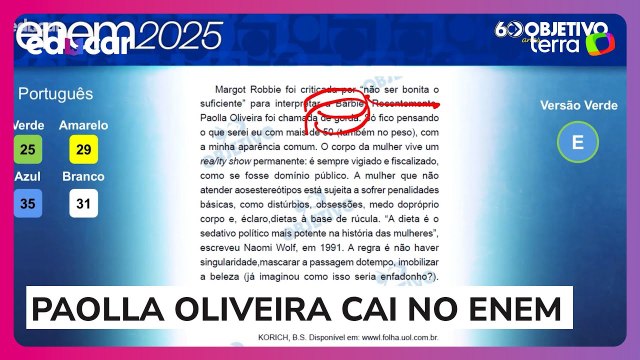 Enem 2025: Pergunta de Língua Portuguesa cita aparência de Margot Robbie e Paolla Oliveira