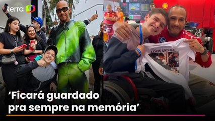 Garoto com paralisia cerebral realiza sonho de conhecer Lewis Hamilton