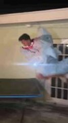 Shark Costume Jumps on Table and Breaks It