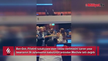 İsrailli bakandan skandal hareket! Filistinli esirlere yönelik idam yasa tasarısı onaylanınca tatlı dağıttı
