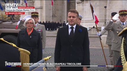 11-Novembre: la Marseillais entonnée à l'arrivée du président de la République, Emmanuel Macron, sur la place de l'Arc de Triomphe