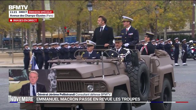 Commémorations du 11-Novembre: la revue des troupes présentes sur les Champs-Élysées par Emmanuel Macron