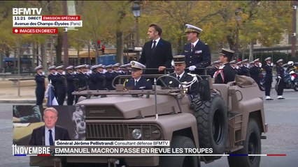 Commémorations du 11-Novembre: la revue des troupes présentes sur les Champs-Élysées par Emmanuel Macron
