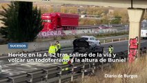 Herido en Burgos tras salirse de la A-62 y volcar a la altura de Buniel