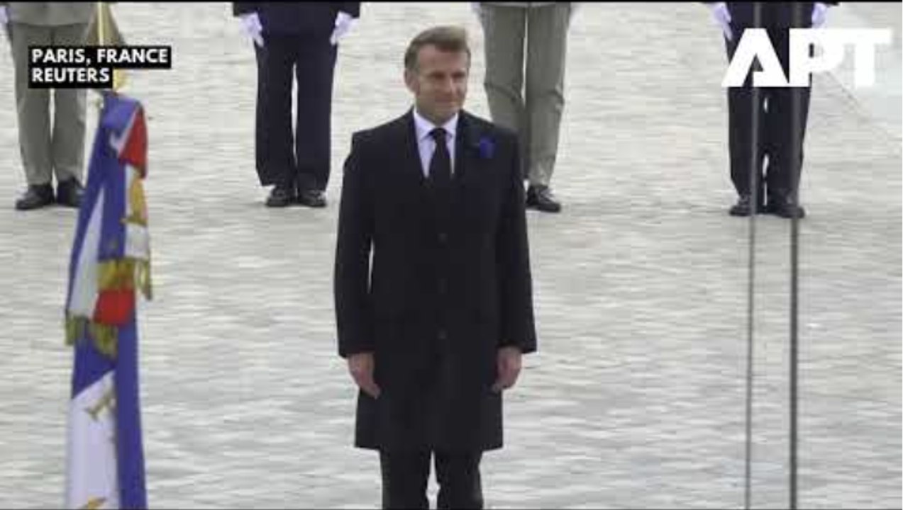 Emmanuel Macron Leads Tribute at Arc de Triomphe | Wreath Laying & Moment of Silence in Paris | APT