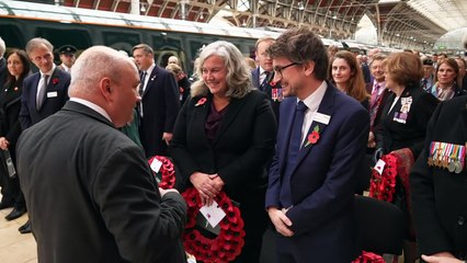 Queen Camilla leads Armistice Day service at Paddington