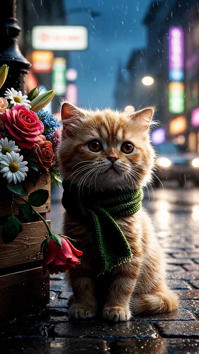 Poor Kitten Selling Flowers for Survival | Heart Touching Animal Story | Emotional Cat Video