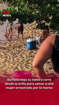 🌊 Sin pensarlo dos veces, un surfista corrió desde la #playa para rescatar a una mujer que luchaba contra la corriente. Su rápida acción evitó una tragedia.