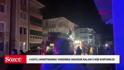 Kütahya'da 4 katlı apartmanda çıkan yangında mahsur kalan 1'i bebek 5 kişi kurtarıldı