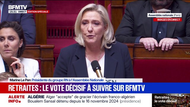 Examen de la suspension de la réforme des retraites: Nous serons peut-être les seuls à être cohérents , affirme Marine Le Pen