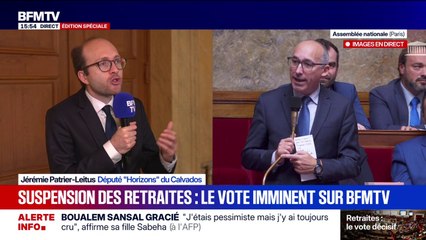 Suspension de la réforme des retraites: "Ça met en risque la viabilité de ce système", estime Jérémie Patrier-Leitus (Horizons)