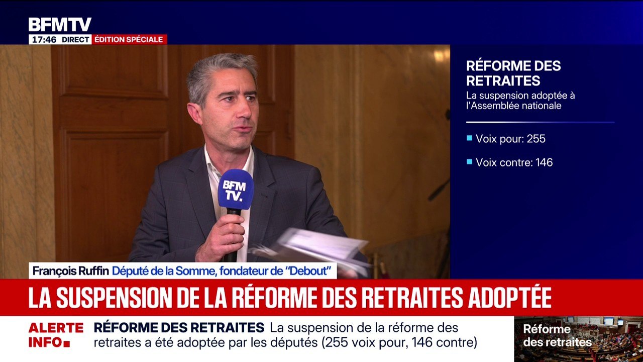 Suspension de la réforme des retraites: pour François Ruffin (Debout), "il ne faut pas faire passer ces miettes pour un festin"