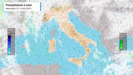 Mappa relativa a nubi e piogge in arrivo sull'Italia