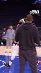 Mitchell Robinson warms up tonight after missing last night's game with left ankle injury management