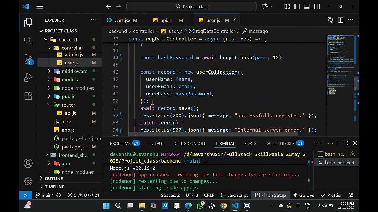 📖 Today’s Class: Building Complete Admin — Add Product (Frontend + Backend) 📅 Skillwaala’s Free Full Stack Web Development Course