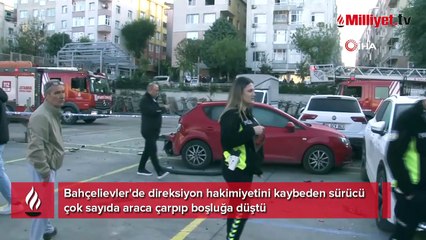 Bahçelievler'de feci kaza! Araçlara çarptı, boşluğa düştü