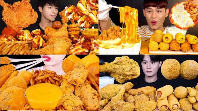 ASMR MUKBANG | FRIED CHICKEN & HOT CHEESE CHICKEN & FRIES & CHEESE BALL