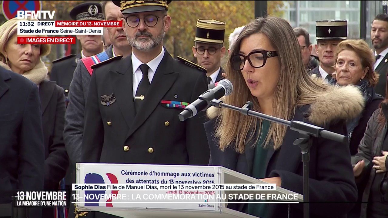 "L'absence est immense, le choc est intact": la fille de Manuel Dias, mort le 13 novembre 2015 au stade de France, s'exprime lors de la cérémonie de commémoration