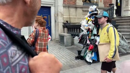 Crazy Trashman Prank jumps at people
