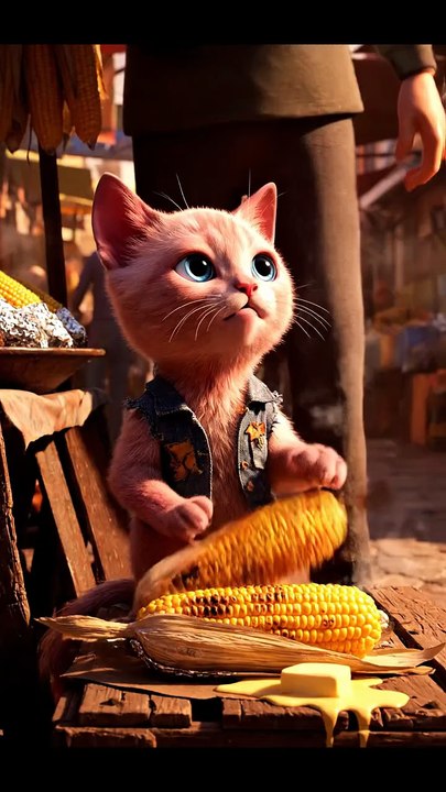 Poor Cat Selling Corn on the Road 😿 | Emotional Cat Story | Sad but Heart Touching Short Video