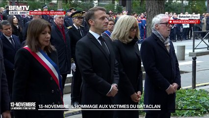 13-Novembre: Emmanuel Macron arrive au Bataclan pour assister à la cérémonie en hommage aux victimes