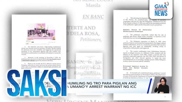 Sen. Dela Rosa, humiling ng TRO para pigilan ang pagpapatupad sa umano'y arrest warrant ng ICC laban sa kanya | Saksi