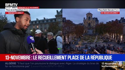13-Novembre: "Dix ans après, j'ai 22 ans, et je voulais déposer cette rose blanche en hommage aux victimes", dit Pierre-Denis, venu se recueillir place de la République à Paris
