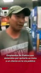 😡 Un ciudadano denunció que trabajadores de una sucursal de #Elektra lo interceptaron en plena calle para retirarle su motocicleta, lo que derivó en la detención de los implicados por abuso y robo.